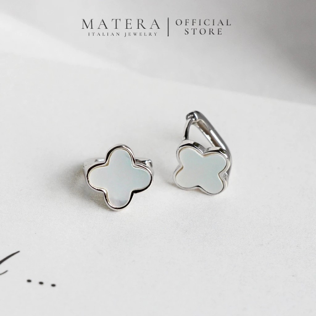 Silver earrings 𝐋𝐮𝐜𝐤𝐲 𝐅𝐥𝐨𝐫𝐚𝐥𝐬 MATERA S999 high-class silver earrings with 4-petal flowers and sophisticated mother-of-pearl inlay MBT21