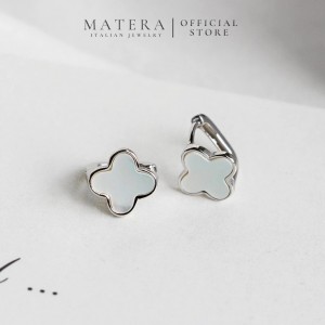 Bông tai bạc 𝐋𝐮𝐜𝐤𝐲 𝐅𝐥𝐨𝐫𝐚𝐥𝐬 MATERA S999 khuyên bạc cao cấp hoa 4 cánh khảm xà cừ tinh xảo MBT21