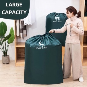 超大容量抽绳布袋用于存放衣服、毛毯、玩具和家居用品，具有分类防尘功能