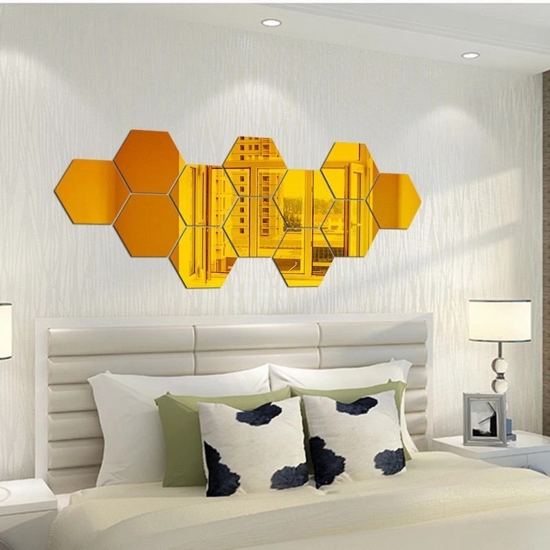 12Pcs 3D Mirror Hexagon Wall Stickers Home Decoration Self Adhesive Decorative Stickers Large Wall Art