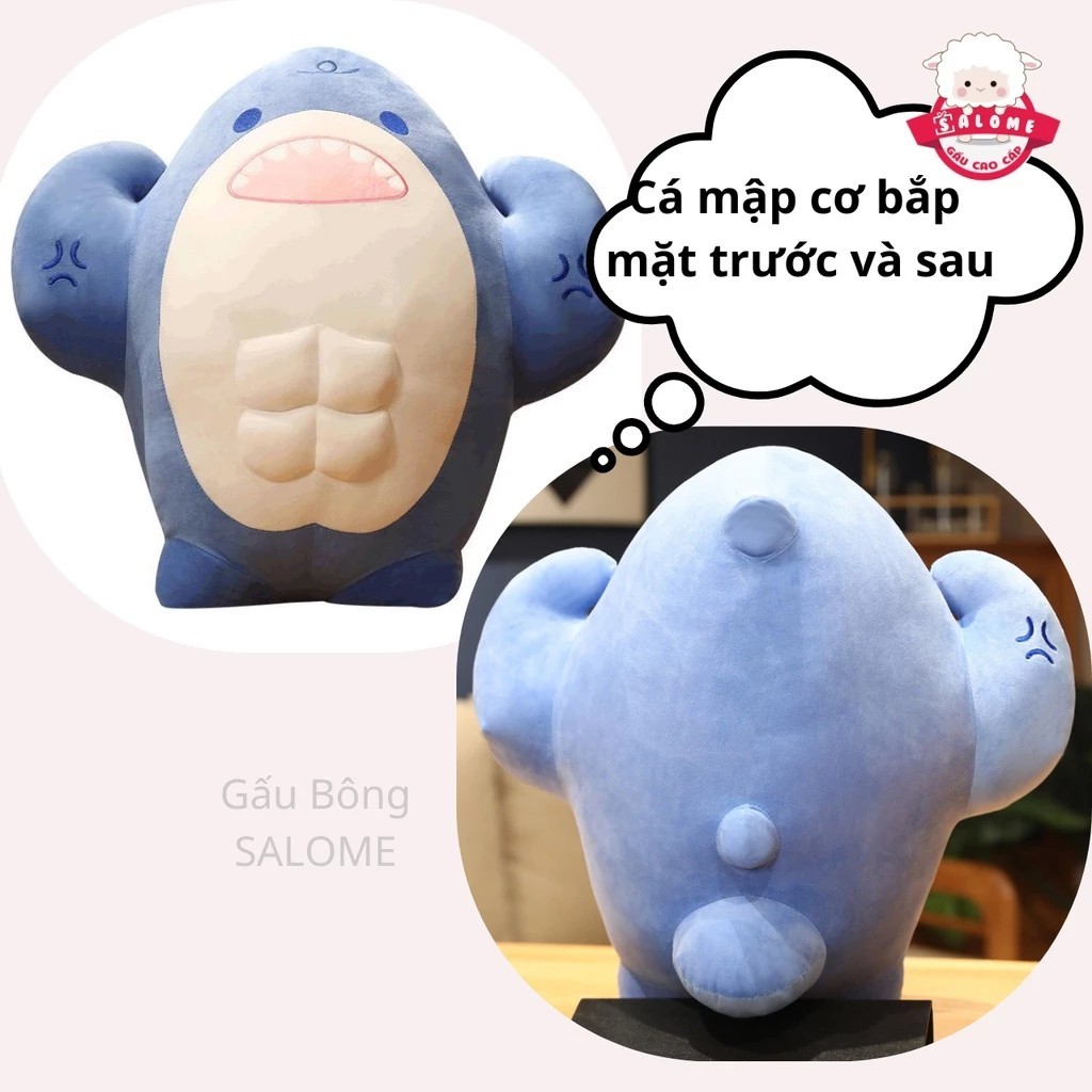 Big Cute Blue Shark Teddy Bear With Abs And Muscles SALOME HCMC, High-end Gift