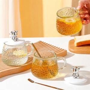 Glass cup with free bear lid and spoon 400ml