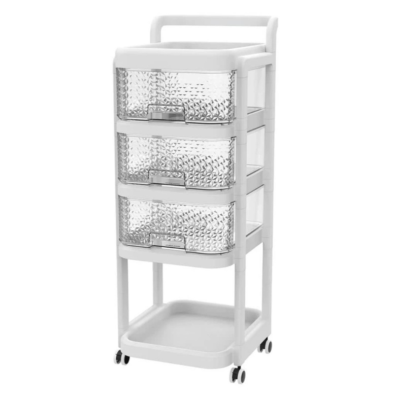 3T push shelf, high-quality, sturdy 3-tier multi-purpose push shelf with wheels