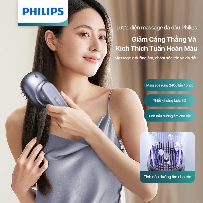 PHILIPS 1511 Electric Scalp Massage Comb - massage reduces stress and stimulates blood circulation, moisturizing essential oils for hair care