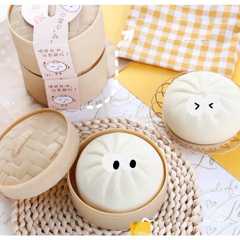 Squishy toy dumpling with tray soft mochi soft dumplings stress relief