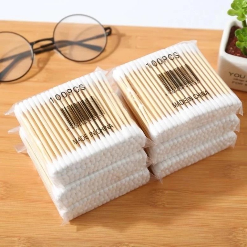 Ear swabs, 100 wooden ear swabs, sterilized with 2 heads, environmentally friendly