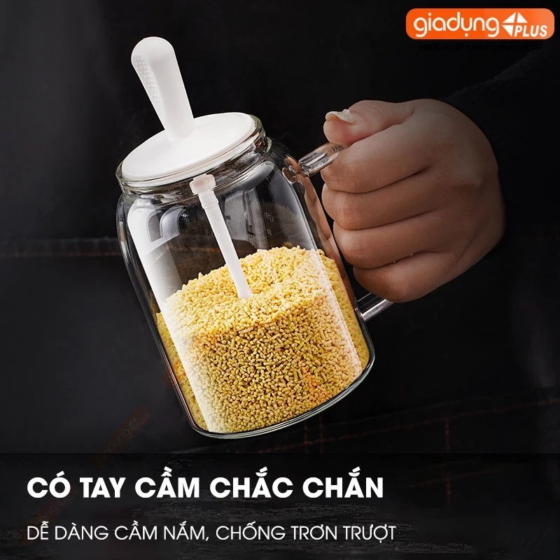Smart spice jar with spoon and lid, borosilicate glass lid 380ml, sturdy handle PHALEDO