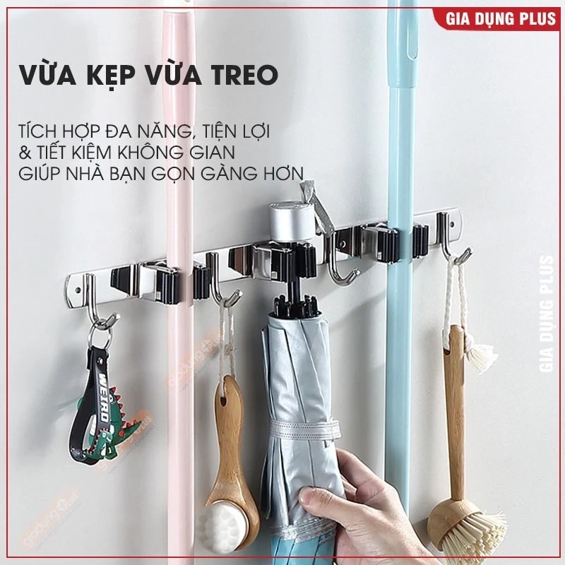 2-in-1 multi-purpose mop bar & wall hook, multi-purpose 304 stainless steel broom holder