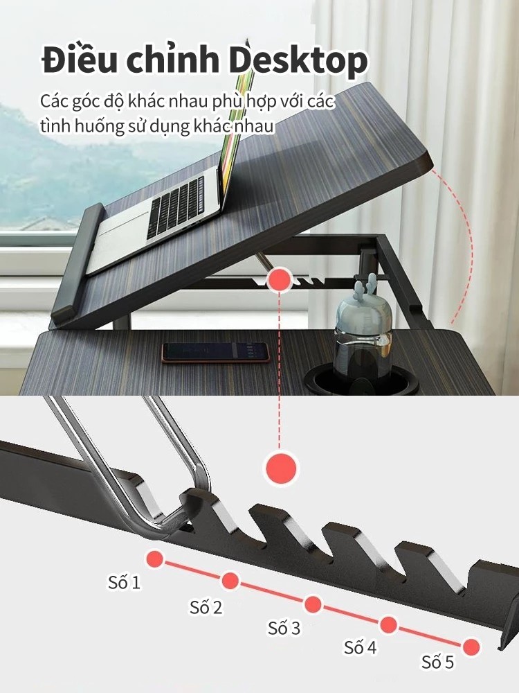 ICON Folding Work & Study Desk - 5 Levels of Adjustment, Cup Holder, Multi-Functional Design for Laptops and Books