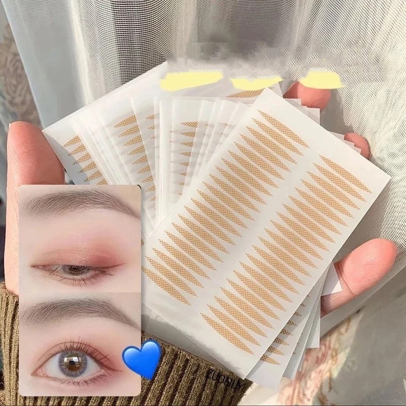 Invisible Eyelid Stimulator with Pre-Glued Eyelids, Transparent Eyelid Stimulator with Mesh Pattern to Create Double Eyelids Without Revealing