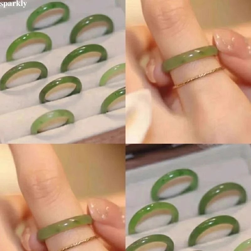 Green tea green plum jade ring for women Niche Prime Ring Fashion Unique antique ring