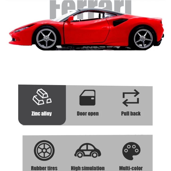 Ferrari F8 metal model car for kids 1:36 scale