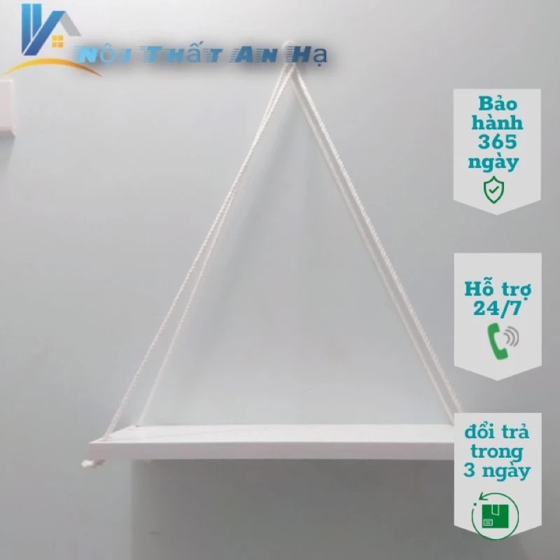 Wooden wall shelf, An Ha Furniture rope shelf, size 30x10cm and 30x12cm, comes with nails and rope