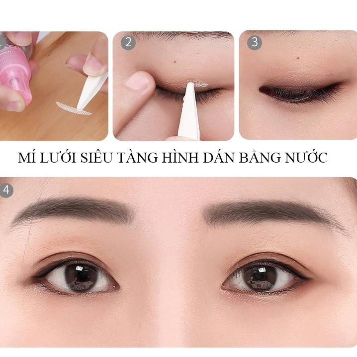 Invisible Eyelid Stimulator with Pre-Glued Eyelids, Transparent Eyelid Stimulator with Mesh Pattern to Create Double Eyelids Without Revealing