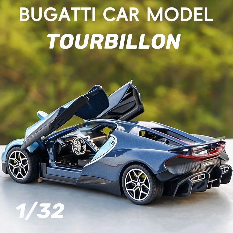 Bugatti Tourbillon Alloy Car Model Scale 1:32 Light and Sound Effects Diecast Car Toy for Boys Birthday Gifts