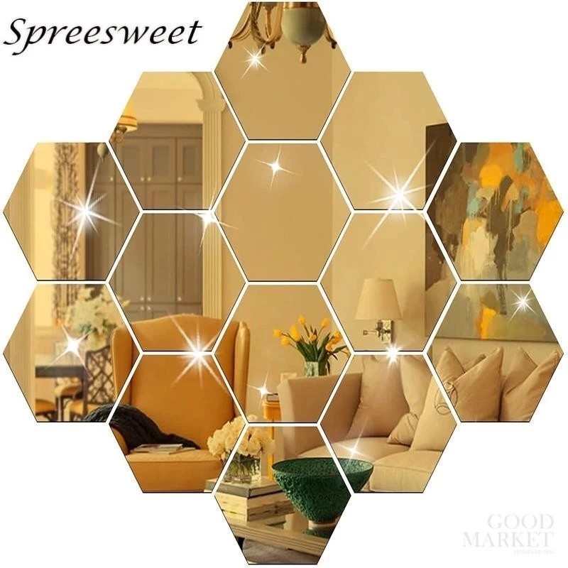 12Pcs 3D Mirror Hexagon Wall Stickers Home Decoration Self Adhesive Decorative Stickers Large Wall Art