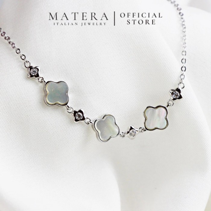 𝐋𝐮𝐜𝐤𝐲 𝐟𝐥𝐨𝐫𝐚𝐥𝐬 MATERA S925 silver bracelet for women, 3 lucky silver flowers, handcrafted mother-of-pearl inlay