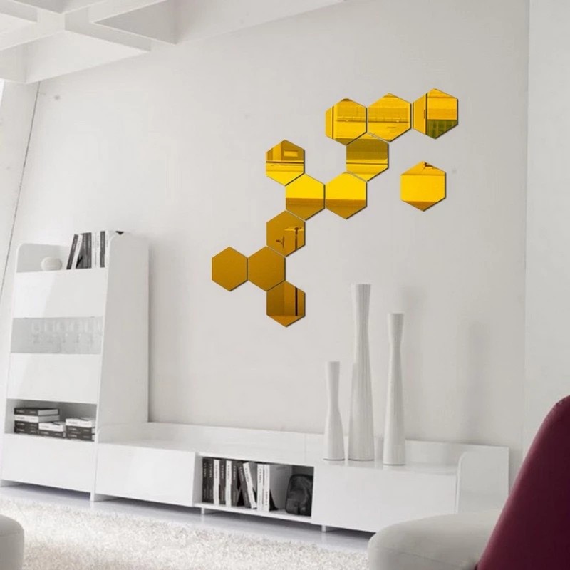12Pcs 3D Mirror Hexagon Wall Stickers Home Decoration Self Adhesive Decorative Stickers Large Wall Art