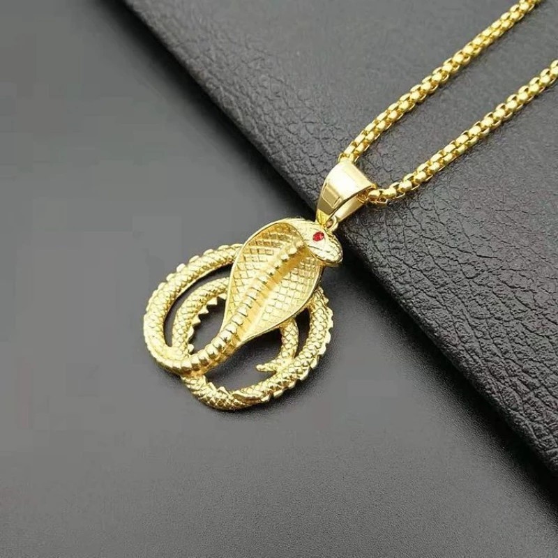 18K Gold Plated Titanium Steel Necklace With Ruby Stone Hip Hop Fashion For Men And Women