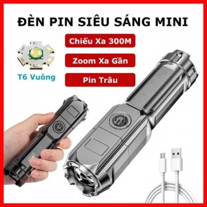 Super bright mini handheld LED flashlight with zoom, 300m range, long battery life, IP65 waterproof, handheld rechargeable flashlight