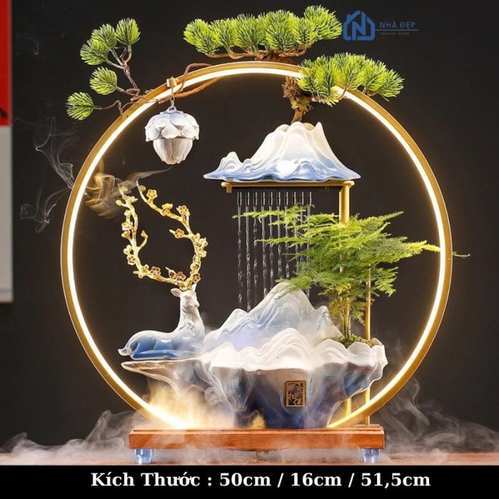Feng Shui waterfall, lucky deer statue, home landscape decoration, office decoration