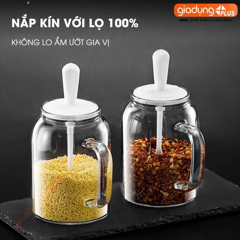 Smart spice jar with spoon and lid, borosilicate glass lid 380ml, sturdy handle PHALEDO