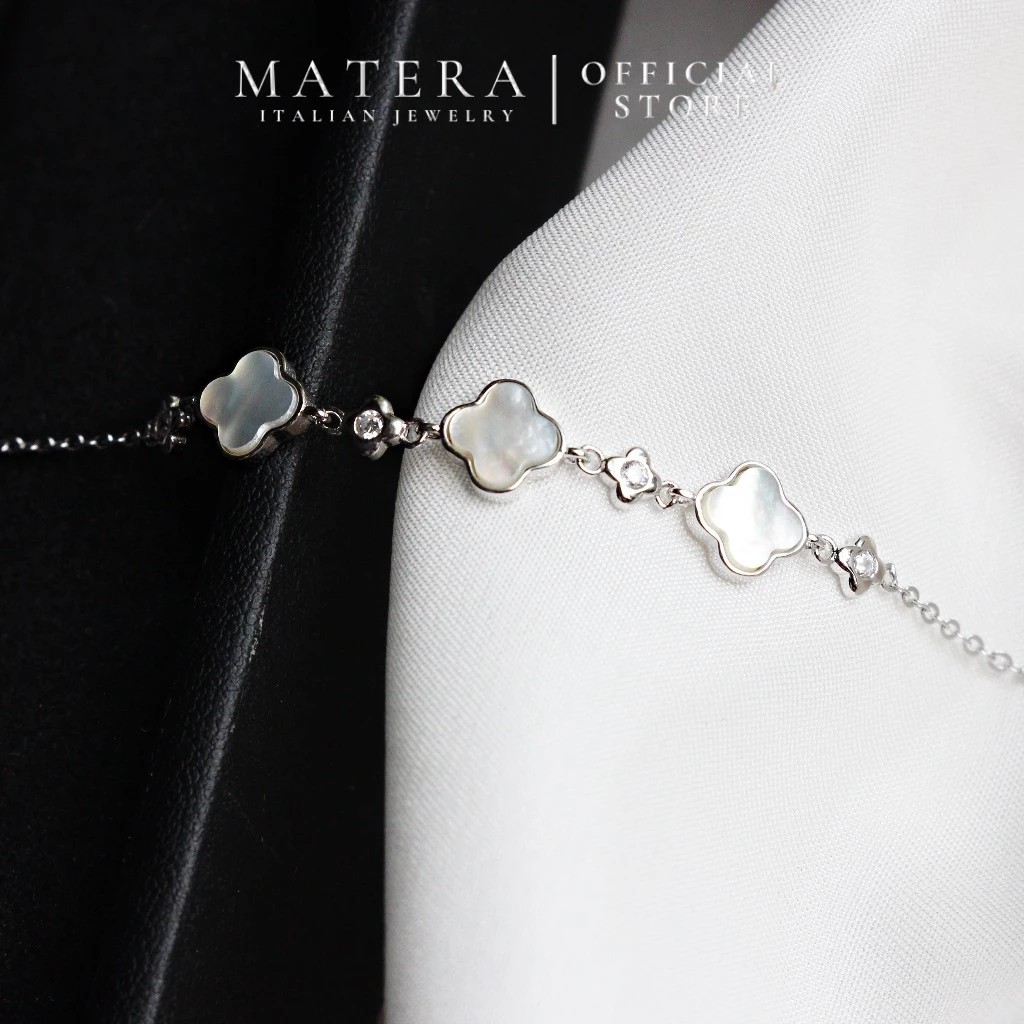 𝐋𝐮𝐜𝐤𝐲 𝐟𝐥𝐨𝐫𝐚𝐥𝐬 MATERA S925 silver bracelet for women, 3 lucky silver flowers, handcrafted mother-of-pearl inlay