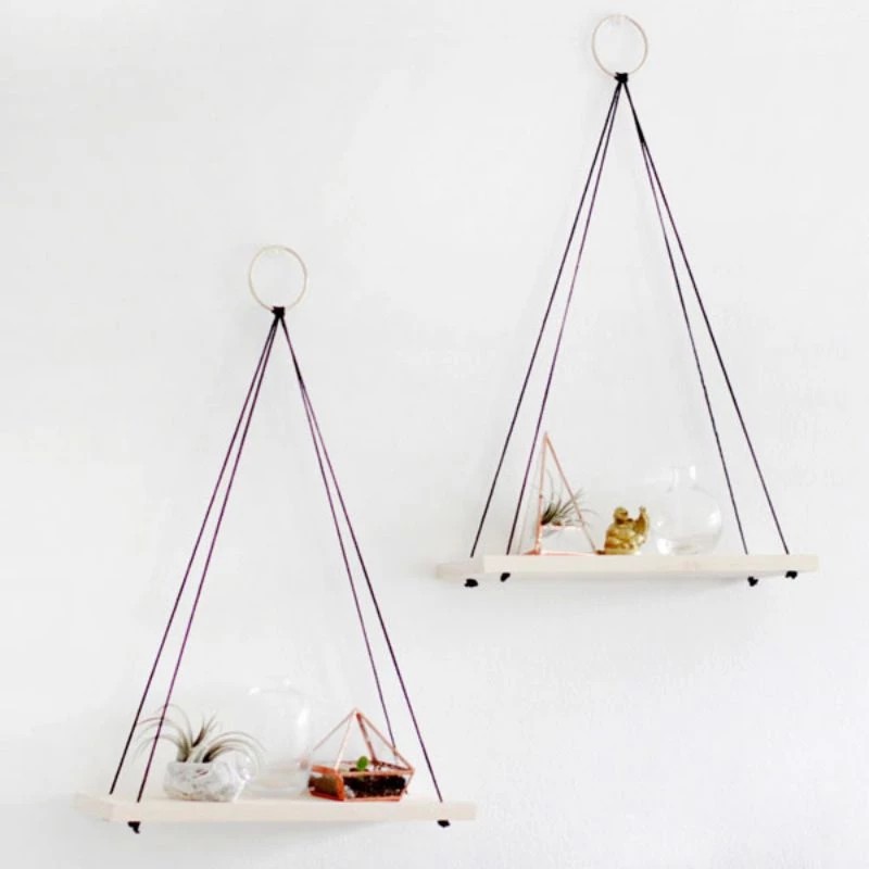 Wooden wall shelf, An Ha Furniture rope shelf, size 30x10cm and 30x12cm, comes with nails and rope