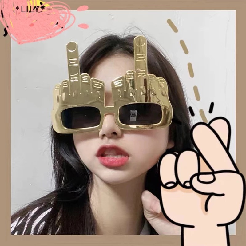 LILY Creative vertical middle finger side glasses props decoration fun Sunglasses uuu