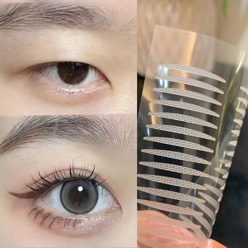 Invisible Eyelid Stimulator with Pre-Glued Eyelids, Transparent Eyelid Stimulator with Mesh Pattern to Create Double Eyelids Without Revealing