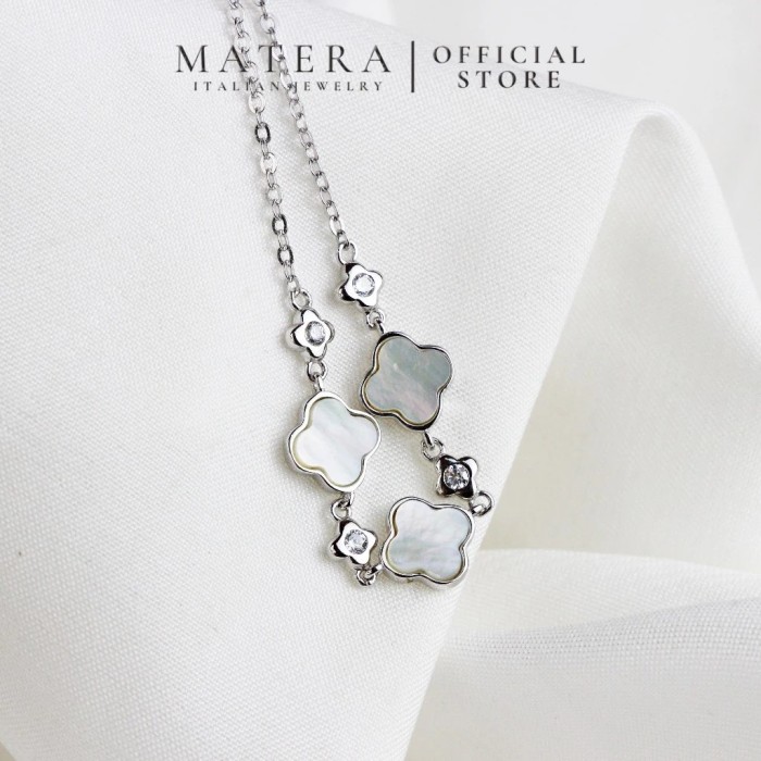 𝐋𝐮𝐜𝐤𝐲 𝐟𝐥𝐨𝐫𝐚𝐥𝐬 MATERA S925 silver bracelet for women, 3 lucky silver flowers, handcrafted mother-of-pearl inlay