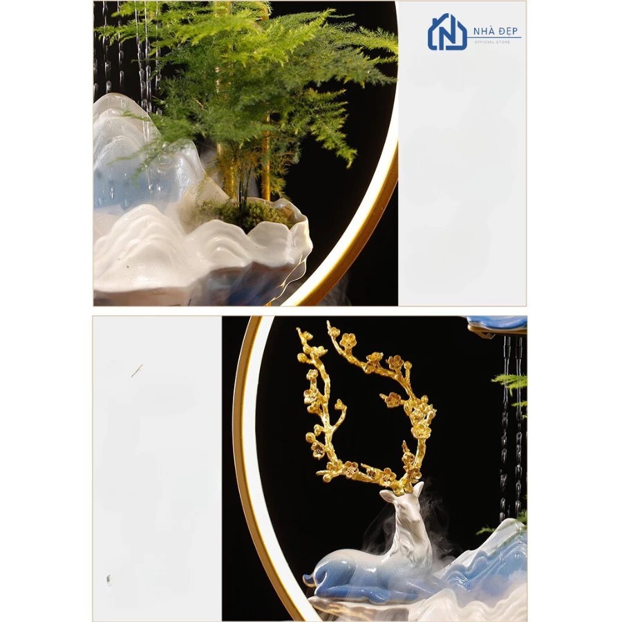 Feng Shui waterfall, lucky deer statue, home landscape decoration, office decoration