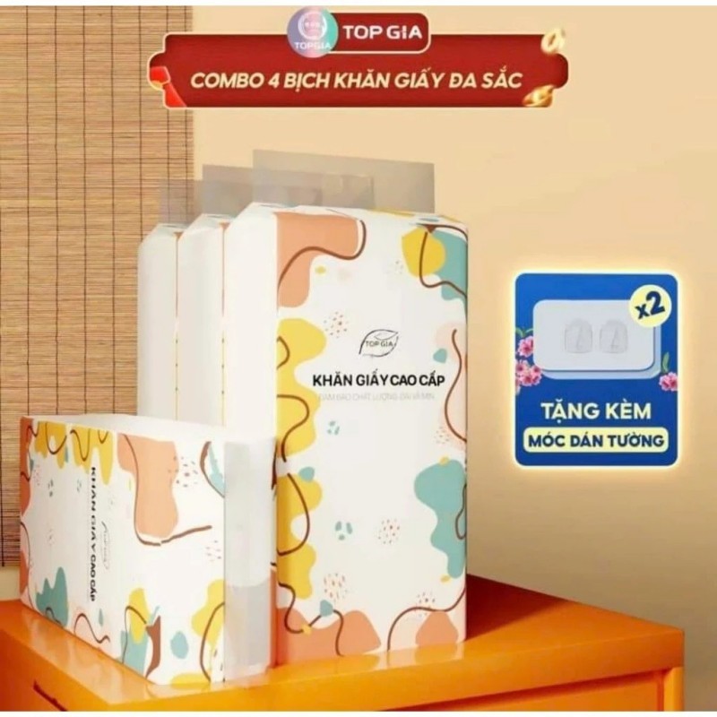 Box of 4 packs of Top Gia wall-mounted toilet paper made from pure wood pulp, 1280 sheets of 4 thick layers