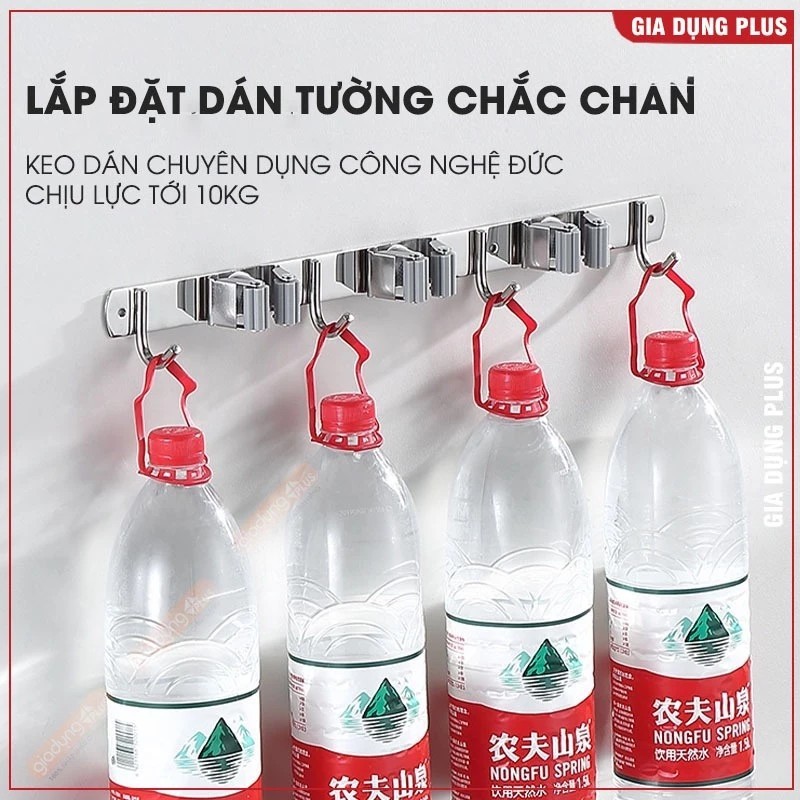 2-in-1 multi-purpose mop bar & wall hook, multi-purpose 304 stainless steel broom holder