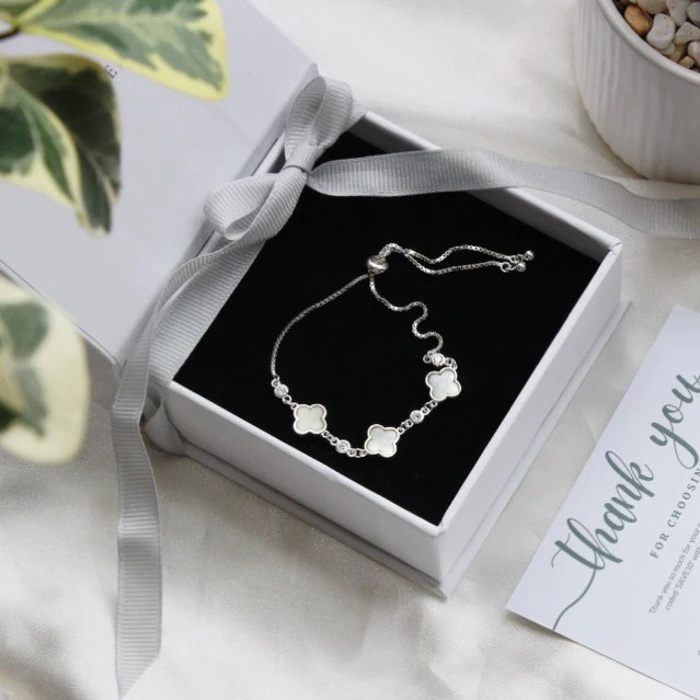 𝐋𝐮𝐜𝐤𝐲 𝐟𝐥𝐨𝐫𝐚𝐥𝐬 MATERA S925 silver bracelet for women, 3 lucky silver flowers, handcrafted mother-of-pearl inlay