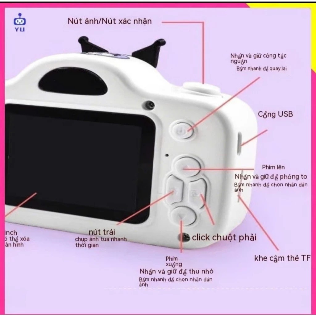Digital Mini Dual Camera 2000W Pixel High Resolution Kuromi Cinnamoroll Melody